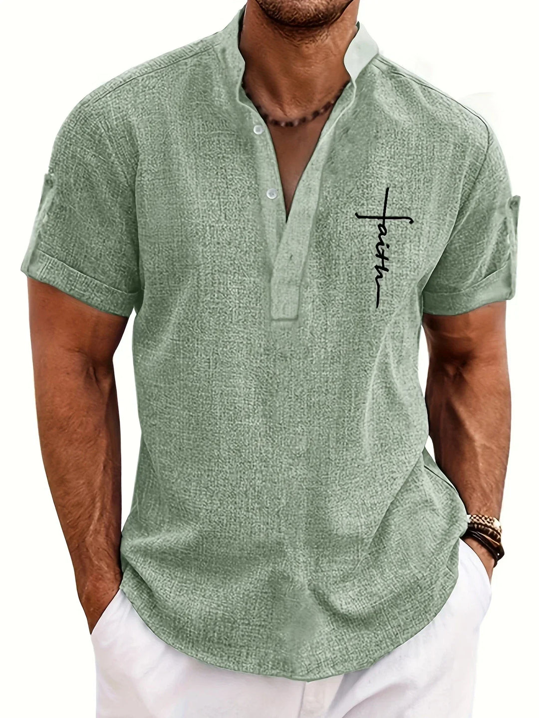 Elliott – Short Sleeve Band Collar Shirt