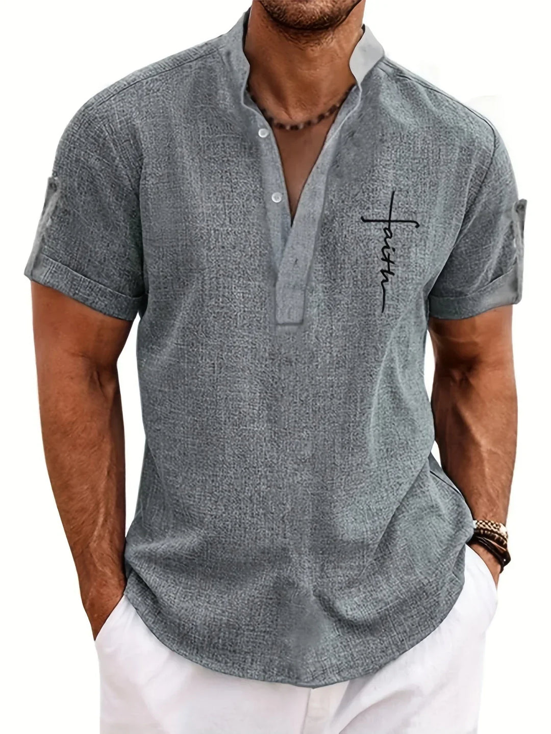 Elliott – Short Sleeve Band Collar Shirt